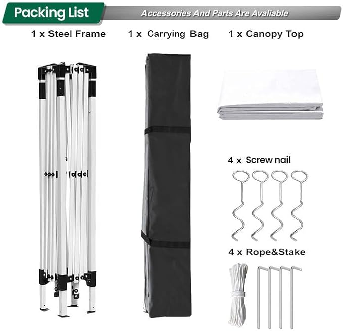 10x10ft Pop Up Canopy Tent,Heavy Duty Waterproof Folding Tent for Camping Parties Events Parties,Outdoor Canopy,Portable Sun Shelter,3 Adjustable Height(White)-VerdiqueGarden