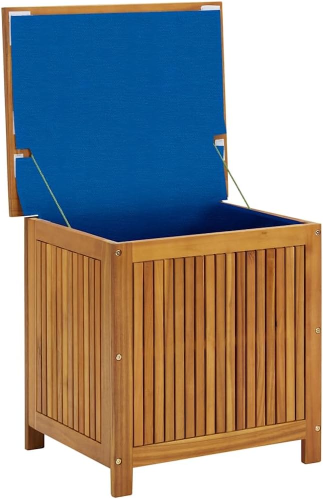vidaXL Wooden Deck Box - Outdoor Teak Storage Chest, Ideal for Patio Furniture Cushions, Pool Accessories, Garden Tools - Water-Resistant Bag Inside - 23.6''x19.7''x22.8'', Solid Acacia Wood-VerdiqueGarden