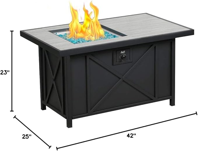 BALI OUTDOORS 42 inch 50,000 BTU Rectangular Propane Gas Fire Pit Table with Fire Glass and Table Lid, Fire Pits Outdoor for Garden, Patio, Backyard-VerdiqueGarden