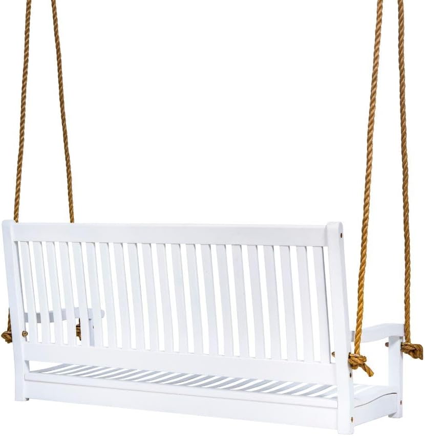 East Green Hayden 4 Foot White Porch Swing - Outdoor Bench Swing Crafted from Naturally Weather-Resistant Acacia Wood-VerdiqueGarden
