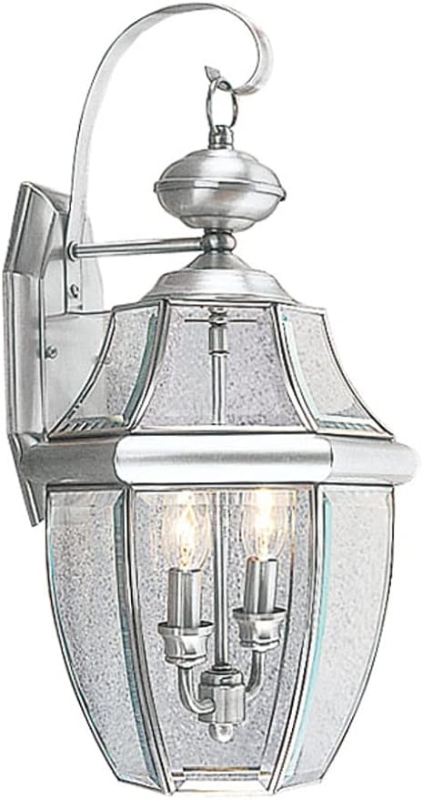 Livex Lighting 2251-91 Monterey 2 Light Outdoor Brushed Nickel Finish Solid Brass Wall Lantern with Clear Beveled Glass-VerdiqueGarden