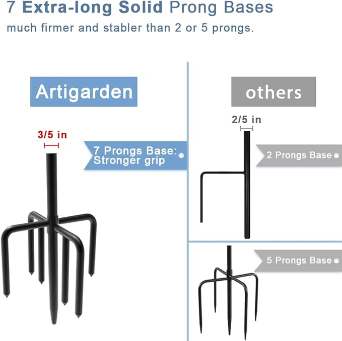 108 inch Outdoor Shepherd Hook with 5 Prong Base (2 Packs), Adjustable Heavy Duty Garden Hanging Stake for Bird Feeder Solar Light Plant Hanger Wedding Decor, Matte Black-VerdiqueGarden