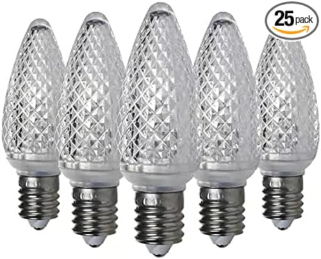 Set of 25 C9 White Faceted Cover Led Replacement Light Bulbs, Dimmable High Brightness E17 Christmas Decorative String Lights for Outdoor Holiday Decoration (White)-VerdiqueGarden
