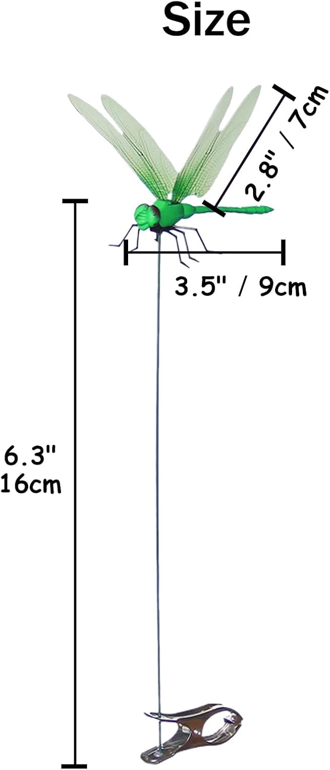 Jongdari 8pcs Dragonfly Hat Clip Realistic Fake Dragonflies Clip-On Garden Outdoor Decor Stakes Plastic Dragon Fly Clips Plant Decorations for Pot-VerdiqueGarden