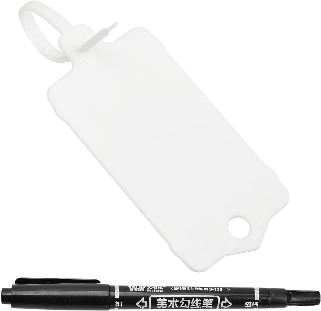 100pcs Blank Plastic Tags for Labeling Reusable Hanging Tags Ties Key Tag Storage Labels Waterproof Plastic Mark Label Writable Hang Sign with One Marker Pen (White)-VerdiqueGarden