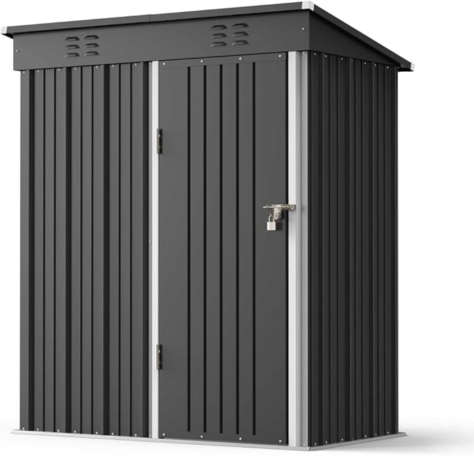 Gizoon 5 'x 3'Outdoor Storage Shed with Singe Lockable Door,Galvanized Metal Shed with Air Vent Suitable for The Garden,Tiny House Storage Sheds Outdoor for Backyard Patio Lawn-Dark Gray-VerdiqueGarden