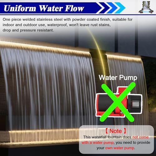 Waterfall Spillway 72 Inch - Garden Fountain Waterfall Embedded Mounting, Heavy Duty Stainless Steel Spray Water Accessories for Pond and Patio-VerdiqueGarden