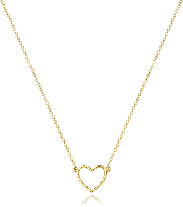 Zeffy Dainty Gold Heart Necklace for Women Trendy 14K Gold/Silver Plate Cute Heart Pendant Choker Necklaces Gold Love Heart Chain Necklace for Women Dainty Gold Jewelry Gifts for Women