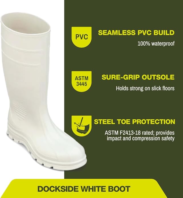 Heartland Dockside Waterproof Work Boots for Men and Women - Durable, Flexible PVC Boots for Marine Work with Easy On/Off, Slip-Resistant Outsoles-VerdiqueGarden