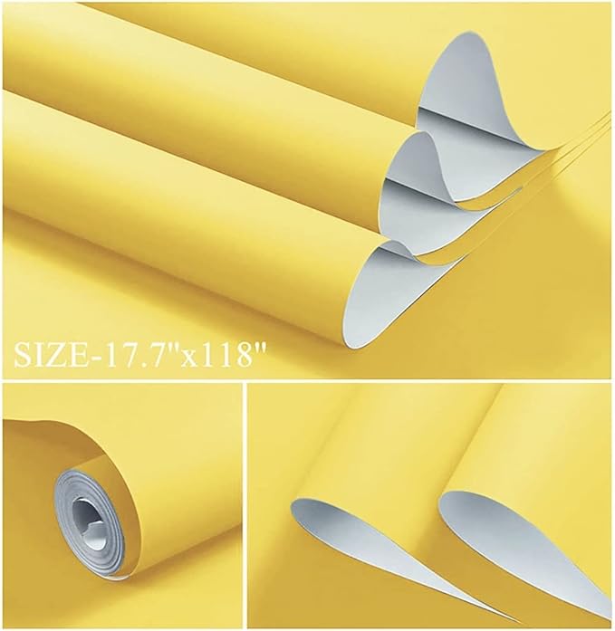 Dimoon 236''x17.7'' Yellow Peel and Stick Wallpaper Contact Paper Modern Self Adhesive Wall Paper Removable Renter Friendly Textured Solid Color Shelf Cabinet Vinyl Roll (236''x17.7'',Yellow)-VerdiqueGarden