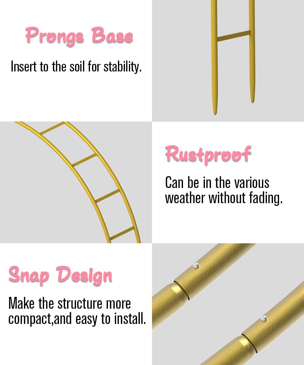 Queension Metal Arch Backdrop Stand 7Ft Wide 7.7Ft High, Wedding Arch Frame for Wedding Decorations, Balloon Arch Stand with Base for Ceremony, Outdoor Garden Arch Trellis for Climbing Plants, Gold-VerdiqueGarden