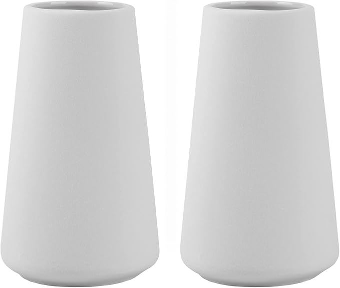 Simple Vase for Flowers Plants, Matte Vases for Modern Table Shelf Home Decor Wedding Boho Decor, 6" H Frosted Elegant Ceramic Vase for Pampas Grass Fluffy Stem Bouquet Lavender Flowers (White, 2)-VerdiqueGarden