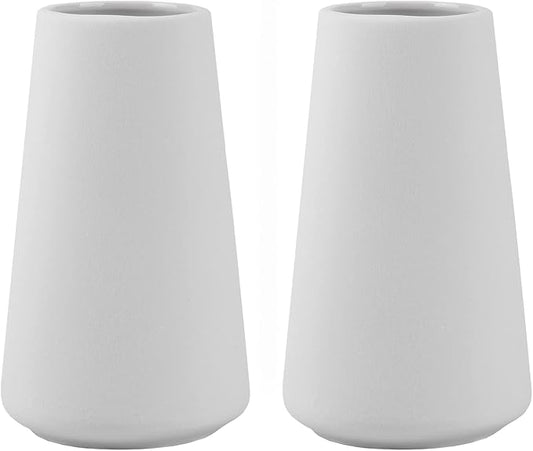 Simple Vase for Flowers Plants, Matte Vases for Modern Table Shelf Home Decor Wedding Boho Decor, 6" H Frosted Elegant Ceramic Vase for Pampas Grass Fluffy Stem Bouquet Lavender Flowers (White, 2)-VerdiqueGarden