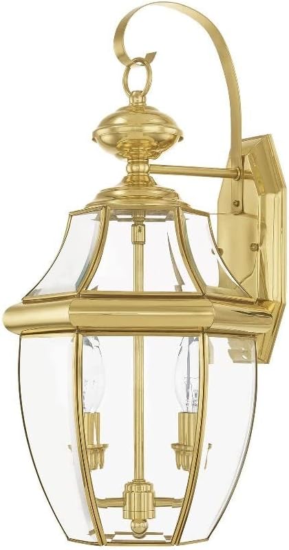 Livex Lighting 2251-07 Monterey 2 Light Outdoor Bronze Finish Solid Brass Wall Lantern with Clear Beveled Glass, 20.25" x 10.5" x 20.25"-VerdiqueGarden