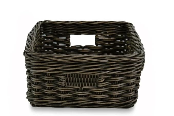 The Basket Lady Rectangular Low Wicker Storage Basket, Medium, 16 in L x 12 in W x 6 in H, Antique Walnut Brown-VerdiqueGarden