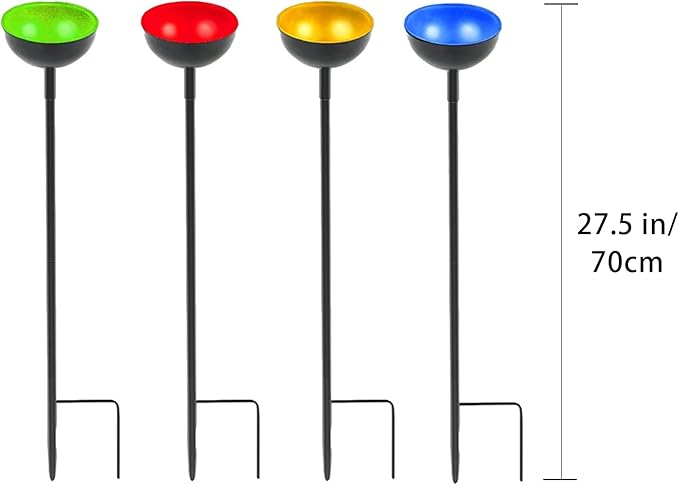 HLMOptimo 2 Packs/4 Packs Bee Watering Stations, Bee Cups for Garden, Bee Butterfly Water Station Bee Waterer, Metal Garden Stakes for Outdoor Garden Courtyard Decor (Yellow Blue Red and Green)-VerdiqueGarden