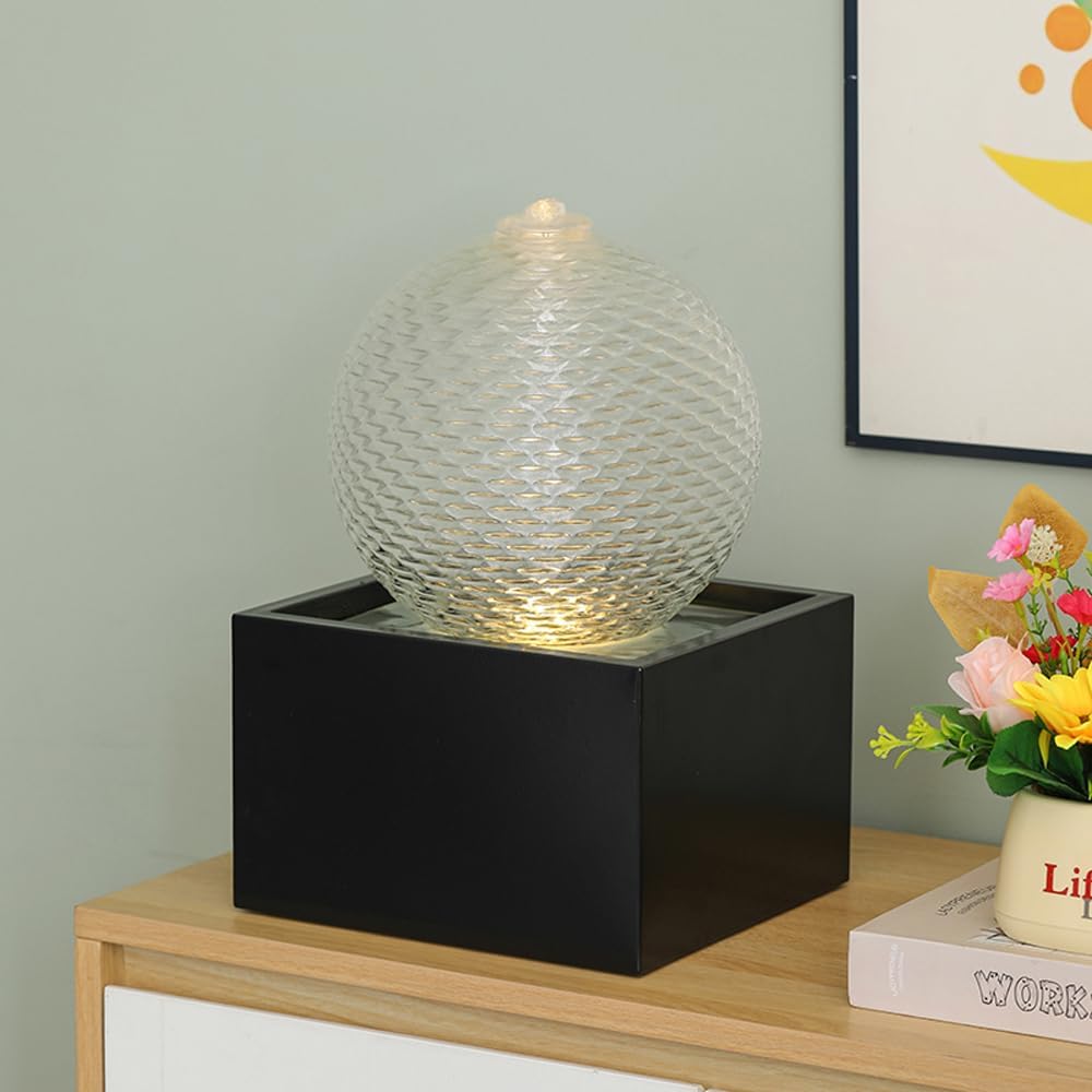 Indoor Water Feature Tabletop Ceramic Fountain Home Kitchen Office Decoration Modern Design Style (Black biger Size)-VerdiqueGarden