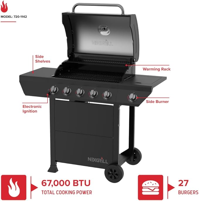 Nexgrill 5-Burner Gas Grill with Side Burner, 67,000 BTUs, 618 SQ. In. Cooking Area, Propane BBQ Grill with Stainless Steel Panel for Outdoor Cooking, Patios, and More - 720-1142-VerdiqueGarden