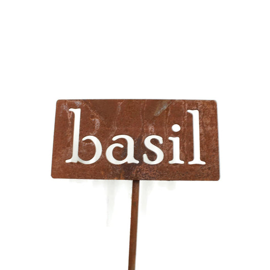Classic Metal Garden Markers 19 Inches Tall (basil, Naturally Rusted)-VerdiqueGarden