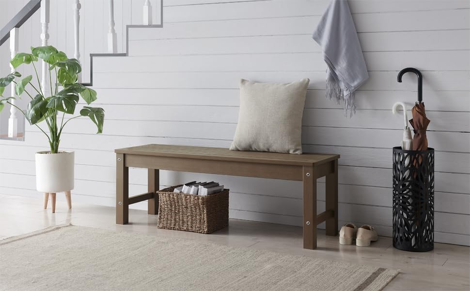 Psilvam Knight Bench Set of 2, Two Person Outdoor Poly Lumber Patio Backless Bench, Weatherproof Garden Bench That Never Rot and Fade, Suit for Church, School, Garden, Porch and Park (Brown)-VerdiqueGarden