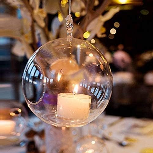 Sziqiqi Hanging Glass Globes Orbs Tea Light Candle Holders with Flameless LED Tealight for Wedding Ornaments Wedding Birthday Christmas Party Centerpiece Accessory 3.15in 12pcs-VerdiqueGarden