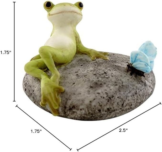 Top Collection Miniature Fairy Garden and Terrarium Statue, Frog Resting on Stone with Butterfly-VerdiqueGarden