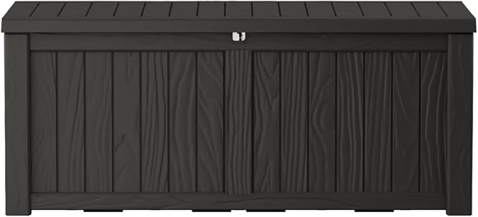 Extra-Large 150 Gallon Outdoor Chest Storage Waterproof - Outside Storage Box & Bench, Resin Deck Chest for Patio/Pool, Lockable UV-Resistant, Onyx Black-VerdiqueGarden