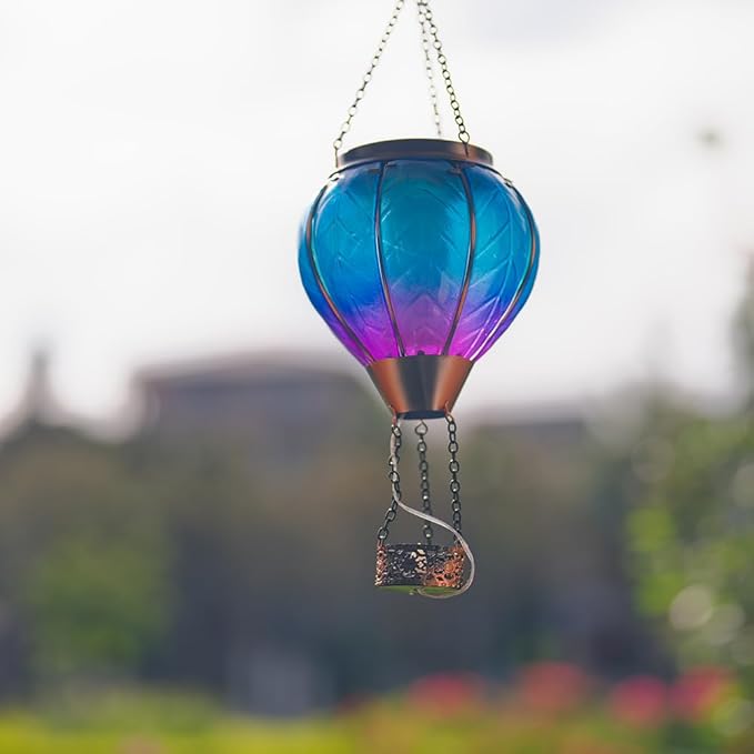 Starsoul Hot Air Balloon Solar Lantern with Candle Holder Glass Solar Hot Air Balloon Lantern with Flame Solar Hanging Hot Air Balloons Decorative for Lawn Porch Tree Yard-VerdiqueGarden