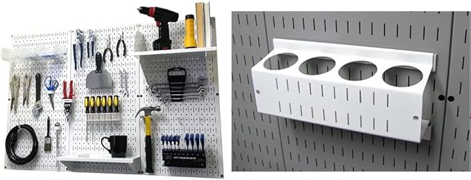 Wall Control 4 ft. Metal Pegboard Organizer - Standard Tool Storage Kit & Spray Can Holder Bracket for Pegboard & Slotted Tool Board - White-VerdiqueGarden