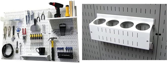 Wall Control 4 ft. Metal Pegboard Organizer - Standard Tool Storage Kit & Spray Can Holder Bracket for Pegboard & Slotted Tool Board - White-VerdiqueGarden