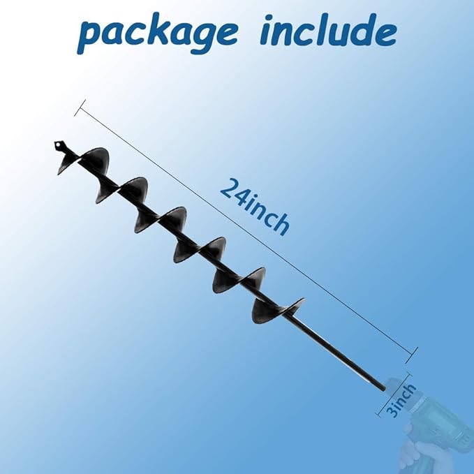 Auger Drill Bit for Planting - 3 x 24 inch Plant Auger for Cordless Drill - Bulb Planter Tool for Bulbs Planting&Holes Digging - 3/8" Hex Drive Drill-VerdiqueGarden