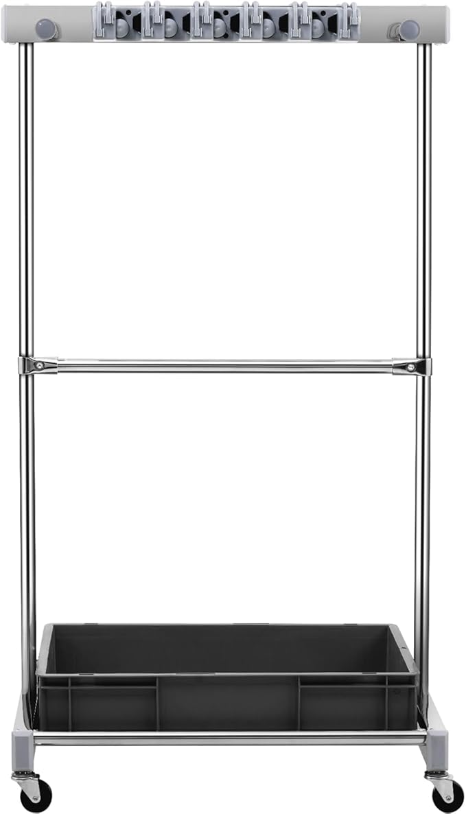 VEVOR Garden Tool Organizer, 10 Slots with Hooks, Yard Tool Tower Rack with Wheels for Garage Organization and Storage, Hold Long-Handled Tool/Rake/Broom, Metal Tool Stand Holder for Shed, Outdoor-VerdiqueGarden