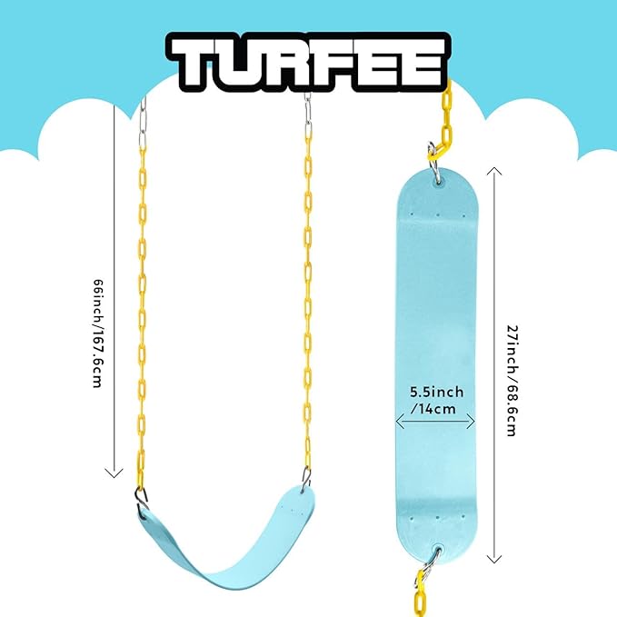 TURFEE Swing for Outdoor Swing Set - Pack of 1 Seat Replacement Kit with Heavy Duty Chains - Backyard Swingset Playground Accessories for Kids (Blue 2)-VerdiqueGarden
