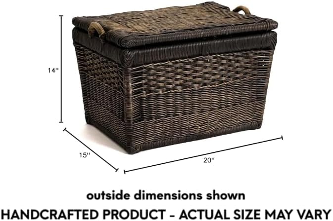 The Basket Lady Lift-Off Lid Wicker Storage Basket, Medium, 20 in L x 15 in W x 14 in H, Antique Walnut Brown-VerdiqueGarden
