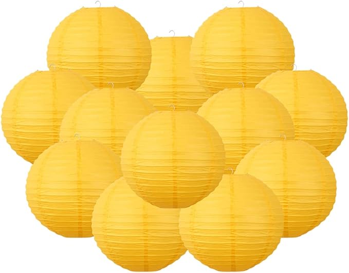 Chinese Style Paper Lanterns, Set of 12, Suitable for Party Decoration (Yellow, 12in)-VerdiqueGarden