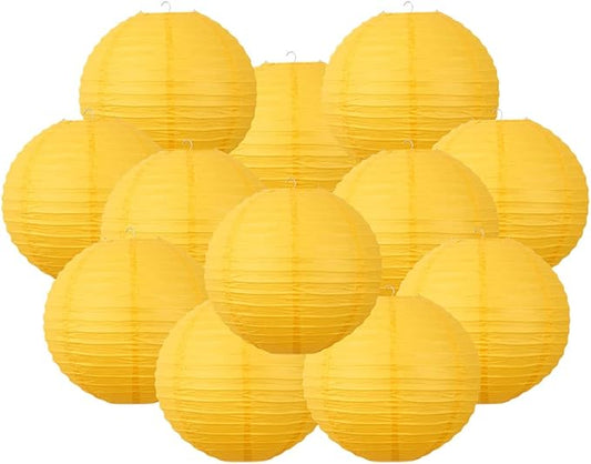 Chinese Style Paper Lanterns, Set of 12, Suitable for Party Decoration (Yellow, 12in)-VerdiqueGarden