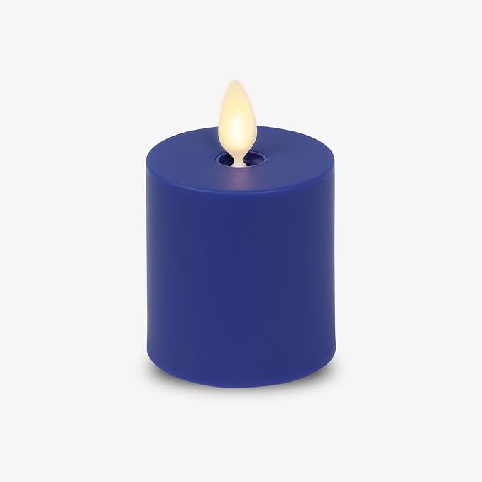 Luminara Outdoor Votive Flameless LED Candle, Vivid Ultramarine 2" x 3.2", Moving Flame Battery Operated Timer Remote Ready IPX4 Matte Plastic Finish-VerdiqueGarden