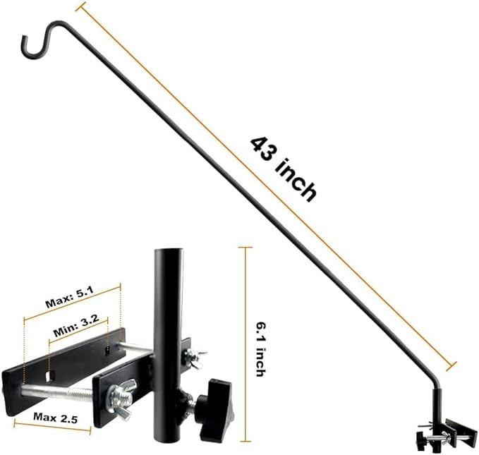 ERYTLLY Extended Rail Hook Fence Deck Heavy Duty Bird Feeder Hook 360 Degree Rotary and Length Adjustable Plant Bracket for Bird Feeders, Planters, Suet Baskets, Lanterns, Wind Chimes and More-VerdiqueGarden