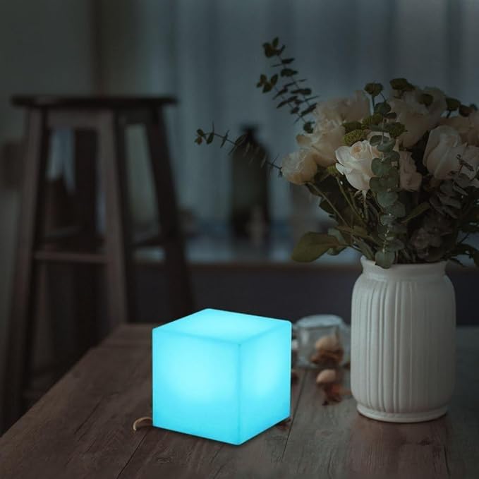 Mr.Go 4-inch Dimmable LED Night Light Mood Lamp for Kids and Adults - 16 RGB Colors - 8 Level Dimming - 4 Lighting Effect - Rechargeable - Remote Control - Decorative, Fun & Safe - White Finish Cube-VerdiqueGarden