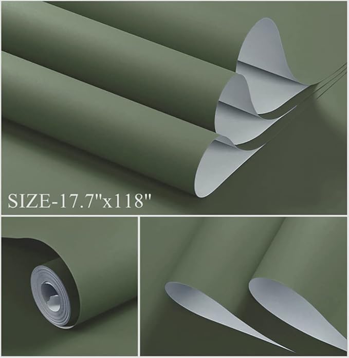 Dimoon 394''x17.7'' Green Peel and Stick Wallpaper Contact Paper Modern Self Adhesive Wall Paper Removable Renter Friendly Textured Solid Color Shelf Cabinet Vinyl Roll (394''x17.7'',Leaf Green)-VerdiqueGarden