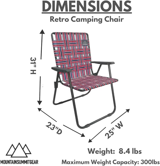 Retro Webbed Camping Chair - Lightweight, Foldable, Durable Steel Frame, 300lb Capacity, Vintage Red/Blue Stripes by Caddis Sports (4)-VerdiqueGarden