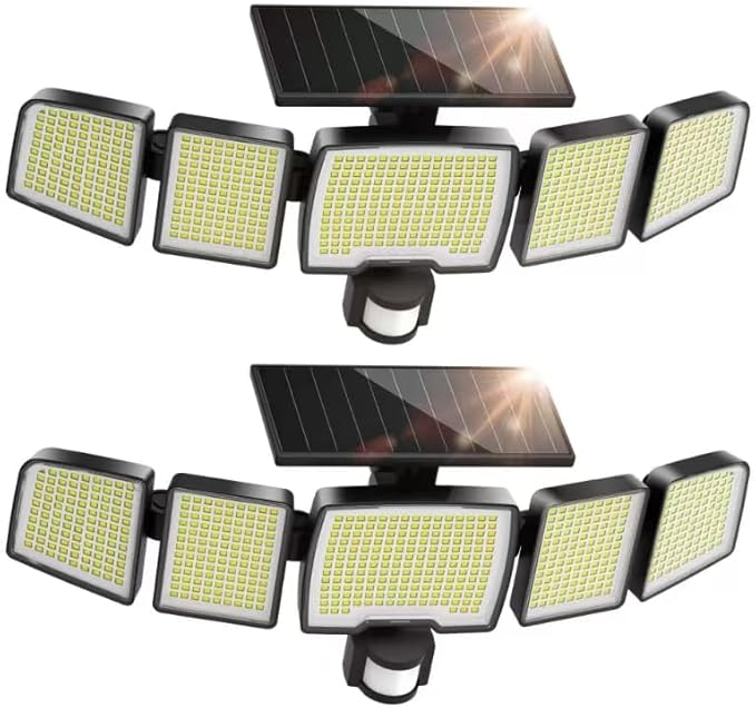 UME Solar Outdoor Lights 620 LED 4500LM, IP65 Waterproof Motion Sensor Outdoor Lights, 5 Heads Solar Security Flood Light 270 Wide Lighting Angle with 3 Modes for Garden Patio Yard - 2 Pack-VerdiqueGarden