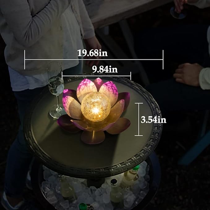 Huaxu Solar Lights Outdoor Decor Purple Lotus Waterproof LED Crackle Globe Glass Metal Flower Decorations for Garden Patio Yard Porch Pathway Ground Tabletop-VerdiqueGarden