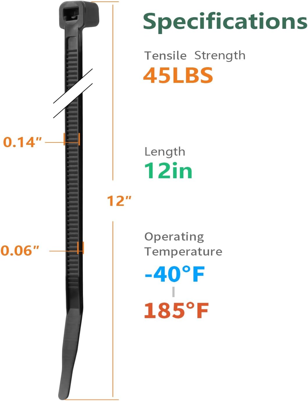 12 Inch Black Zip Ties (2000 Pack), 45 LBS Tensile Strength, Self-Locking Nylon PA66 UV Resistant Cable Ties for Indoor and Outdoor Use-VerdiqueGarden