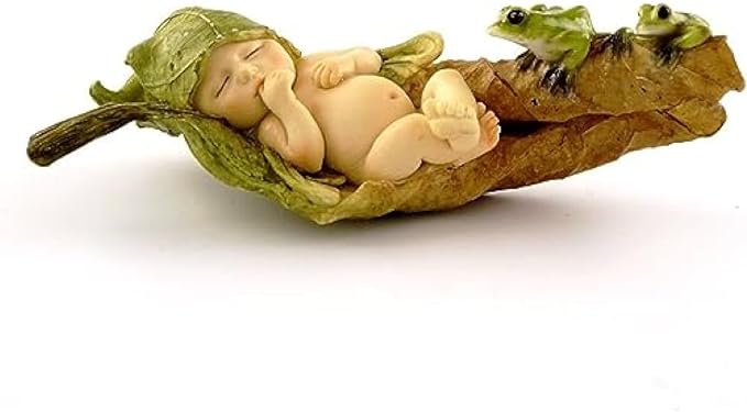 Top Collection Miniature Fairy Garden and Terrarium Statue, Sleeping Fairy Baby with Frogs-VerdiqueGarden