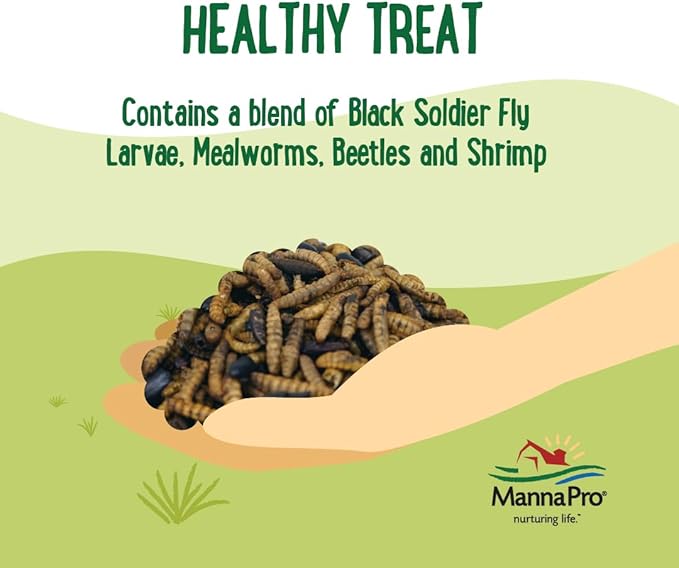 Manna Pro Farmhouse Favorites Quirky Quatro Crunch – 100% Natural Protein Treat for Mixed Flocks – Blend of Black Solider Fly Larvae, Mealworms, Beetles & Shrimp – 2lb-VerdiqueGarden