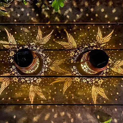 2 Pack Hummingbird Solar Lantern Lights Outdoor Decor, Hanging Metal Decorations Waterproof with LED Light, Landscape Lights for Garden Patio Yard Lawn Backyard Front Porch Gifts for Mom Grandma-VerdiqueGarden
