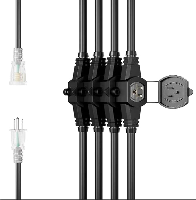 30FT 14 Gauge Multi Outlet Extension Cord, 5 Evenly Spaced Weatherproof Outlets, Great for Stage Backdrops, Landscape Garden Lighting，Christmas Decorations ETL-VerdiqueGarden