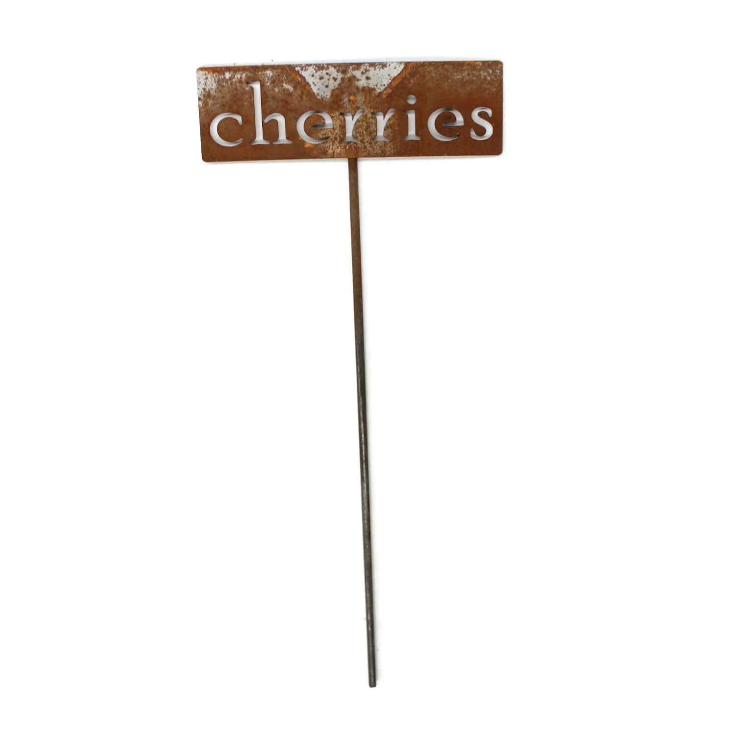 Classic Metal Garden Markers 19 Inches Tall (cherries, Naturally Rusted)-VerdiqueGarden