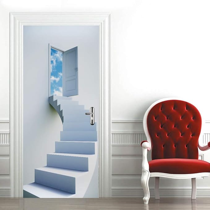 3D Door Stickers Murals - Stairs - Door Wallpaper - Self-Adhesive - Removable - PVC - Waterproof - Matt Finish - Modern Style - White - 37.4" x 78.7"-VerdiqueGarden